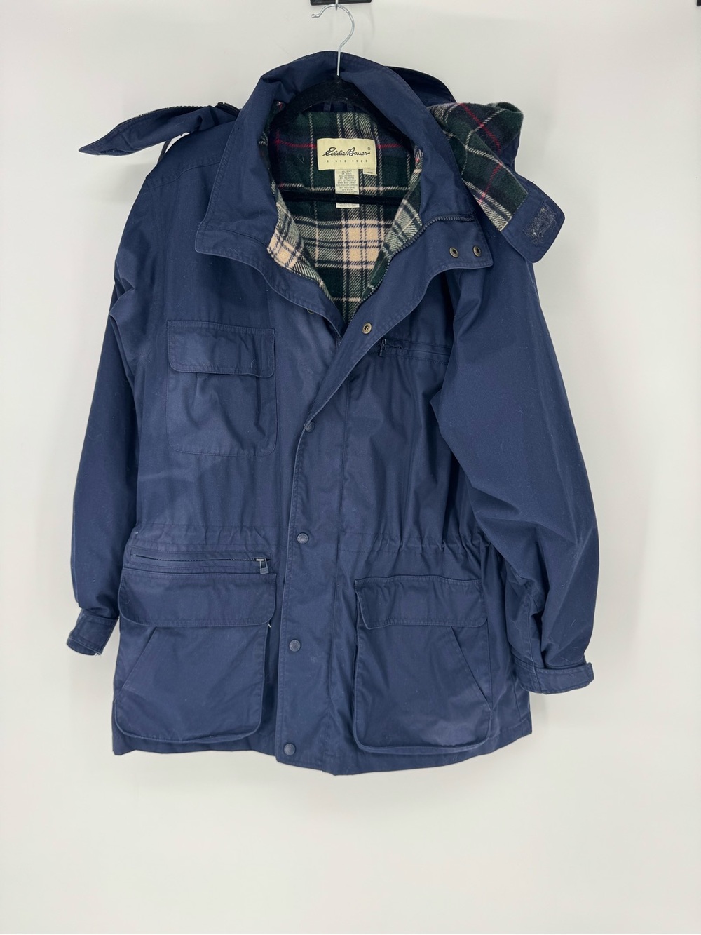 Eddie Bauer vintage Navy Utility Field Jacket with Plaid Lining